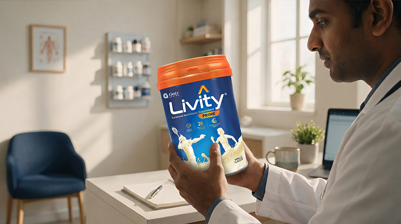 Doctor reviewing a supplement label